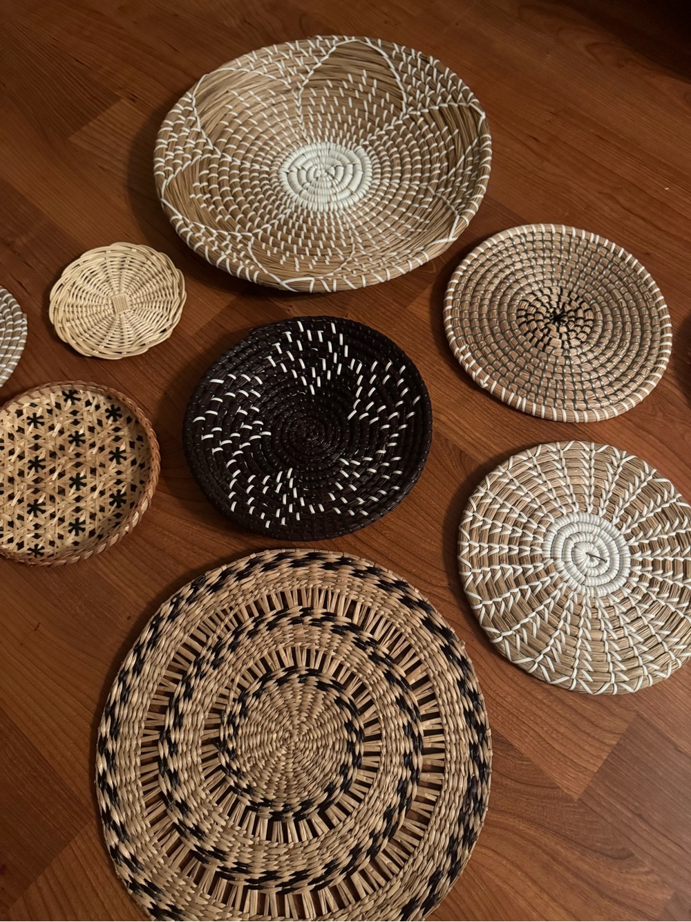 Handwoven Natural and White Decorative Wall Baskets - Set of 9 - Picture 2 of 3